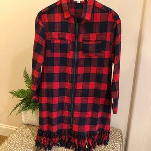Plaid Tunic Zipper Top